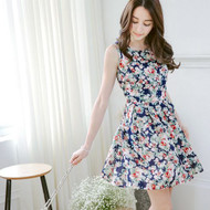 Floral Pleated Chiffon Dress