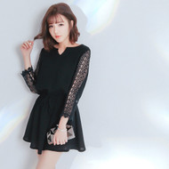 Lace Drawstring Sleeve Dress