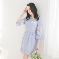 Lotus Sleeve V-Neck Chiffon Dress