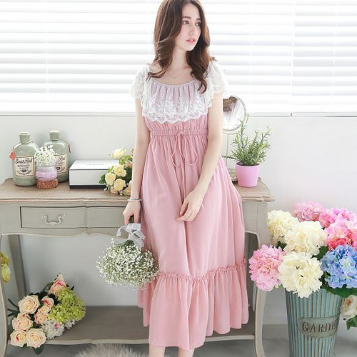 Drawstring Waist Lace Maxi Dress