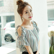 Stripes Printed Strapless Blouse