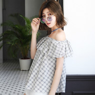 Off The Shoulder Plaid Shirt