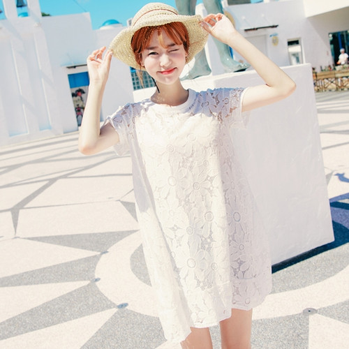 Two Pieces Lace Flower Round Neck Dress