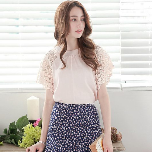 Hollow Lace Sleeve Top