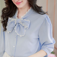 Lace Trim Bow Tie Blouse