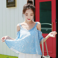 Knitting Shoulder Strap Umbrella Lace Blouse