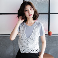 Fake Two Pieces Lace Top