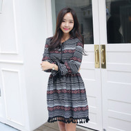 Aztec-Themed Shirred Waist Dress