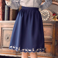 Cats Embroidered Knee Skirt