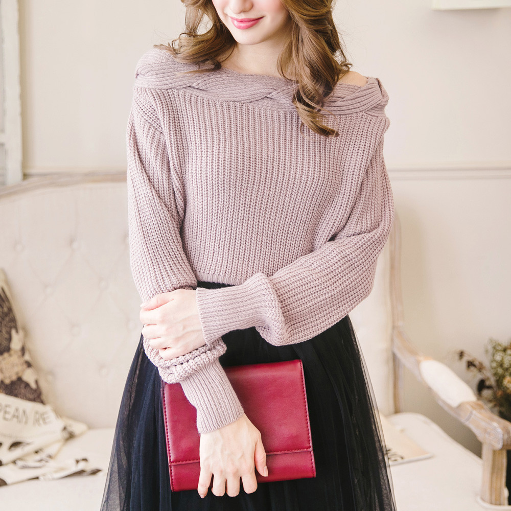 Off The Shoulder Knit Sweater - Strawberrycoco