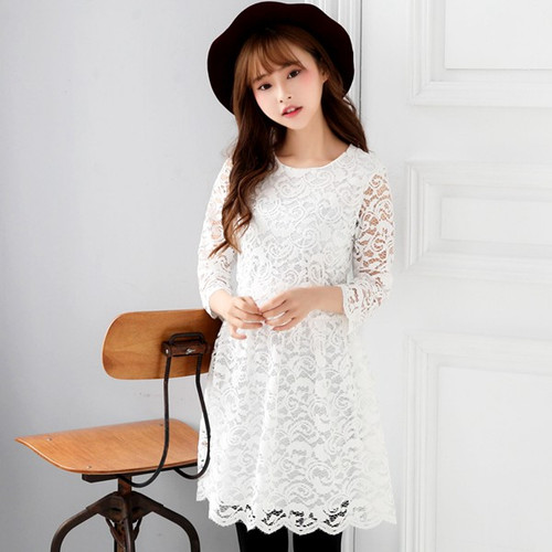 White Long Sleeve Lace Dress - Strawberrycoco