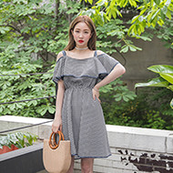 Gingham Check Cold Shoulder Dress