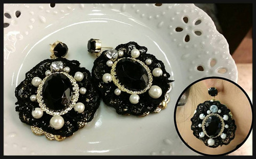 Round Black Gemstone Earrings