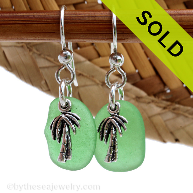 Vivid Green Sea Glass Earrings On Sterling W Sterling
