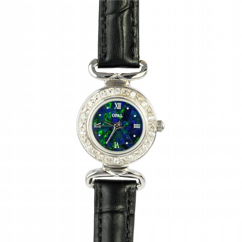 CLASSIC OPAL WATCH WITH GENUINE LEATHER BAND (BLACK)