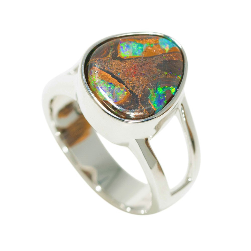 ENCHANTED AMAZON FOREST STERLING SILVER NATURAL AUSTRALIAN BOULDER OPAL RING