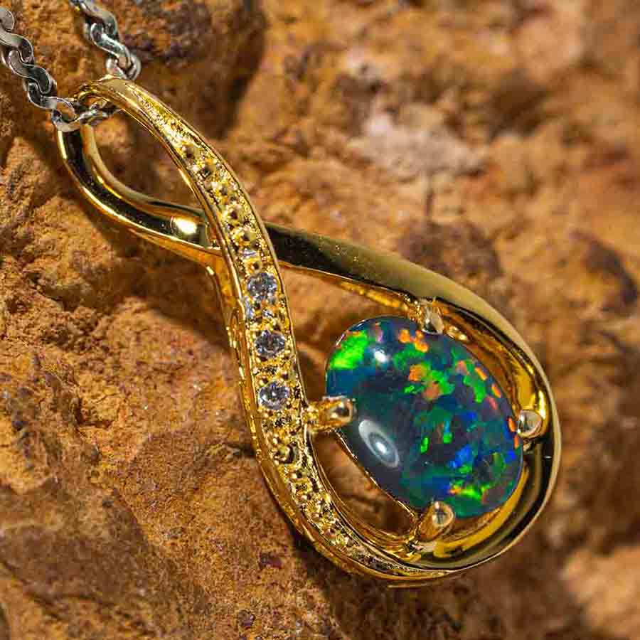 GOLDEN MEADOW 18KT YELLOW GOLD PLATED AUSTRALIAN BLACK OPAL NECKLACE