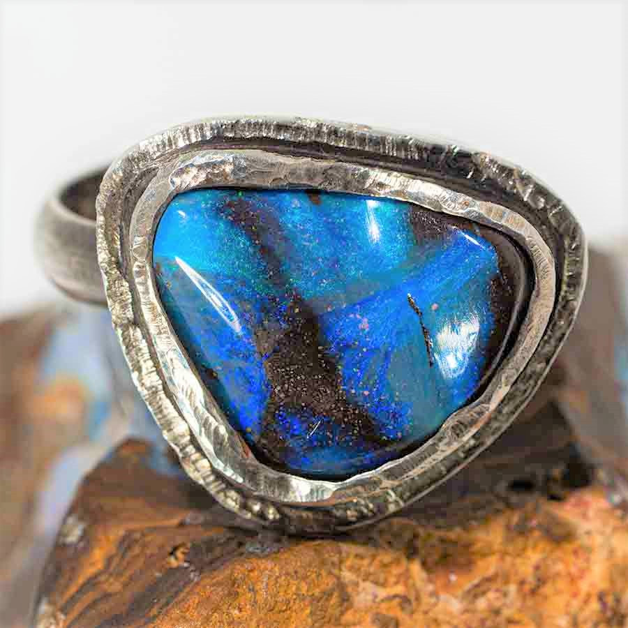 MY ROYAL BLUE STERLING SILVER SOLID OPAL RING
