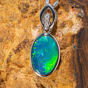 *1 FLY WITH ME 14KT WHITE GOLD & DIAMOND AUSTRALIAN OPAL NECKLACE