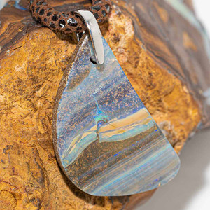 MAHOGANY STERLING SILVER SOLID AUSTRALIAN BOULDER OPAL NECKLACE