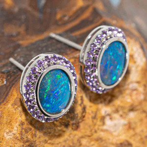 * 1 BRILLIANT MAGESTY 9KT WHITE GOLD & AMETHYST OPAL STUD EARRINGS