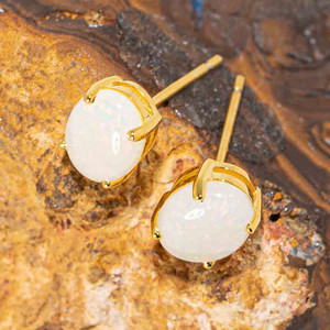 CRYSTAL SNOW 18KT GOLD PLATED WHITE OPAL STUD EARRINGS