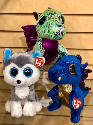 Cinder and Saffire would love to be a friend and cuddle close all night. They are made with snuggly soft Ty Silk and have glittery eyes and textured sparkle accents. Each stuffed animal comes with an official Ty heart with a birthday and a poem. (Husky not available)