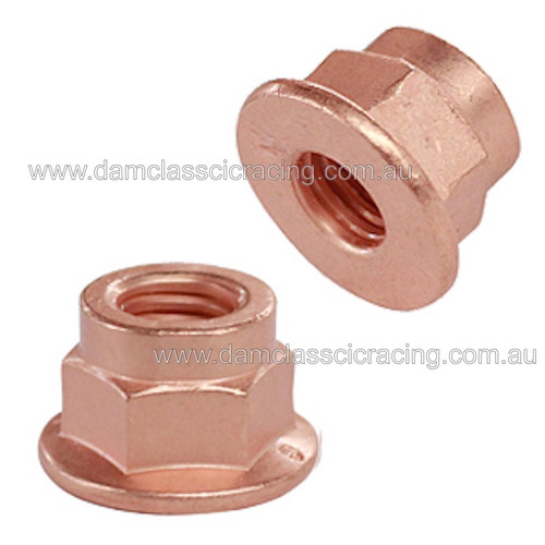 Exhaust Nut M8 Copper Coated Steel Flange Tall