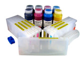 Refillable Cartridge Kit for Epson Pro 7880/9880 with 8 x 500 ml bottles of Cave Paint Elite Enhanced pigment inks - includes Matte Black ink and cartridge