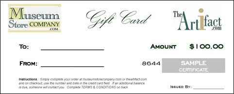 $100 GIFT CARD - CERTIFICATE (with Free Express Delivery Upgrade) - Photo Museum Store Company