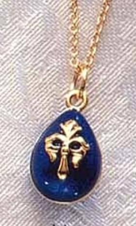 Imperial Blue Fleur de Lys Faberge Inspired Egg Pendant - Russia, 18th - 19th Century - Photo Museum Store Company