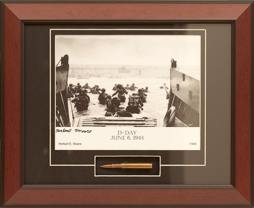 D-Day Utah Beach - Autographed and Signed by Herbert E. Moore, with Artifact, Relic - Photo Museum Store Company