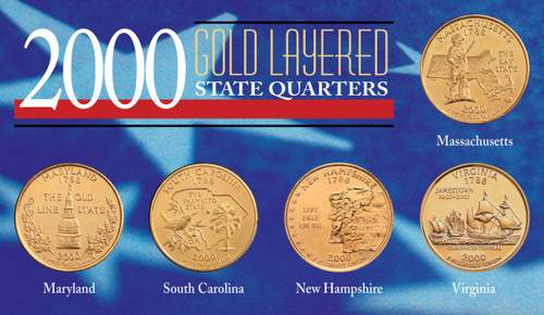 Collector's 2000 Gold-Layered State Quarters - Actual Authentic Collectable - Photo Museum Store Company