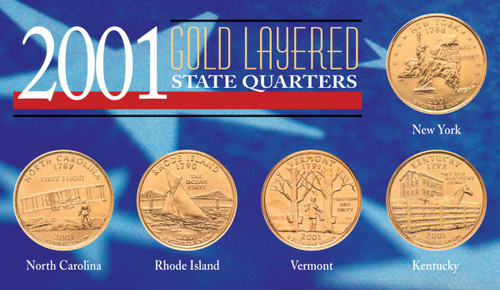 Collector's 2001 Gold-Layered State Quarters - Actual Authentic Collectable - Photo Museum Store Company
