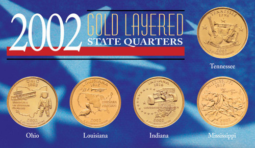 Collector's 2002 Gold-Layered State Quarters - Actual Authentic Collectable - Photo Museum Store Company