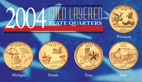 Collector's 2004 Gold-Layered State Quarters - Actual Authentic Collectable - Photo Museum Store Company