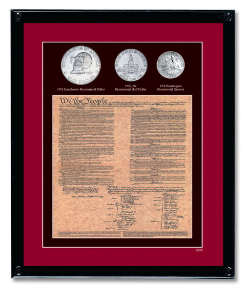 Collector's Framed U.S. Constitution With All 3 Bicentennial Coins - Actual Authentic Collectable - Photo Museum Store C