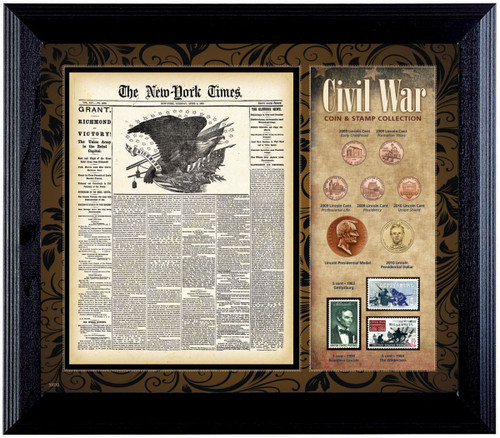 Collector's New York Times Civil War Coin & Stamp Collection Framed - Actual Authentic Collectable - Photo Museum Store