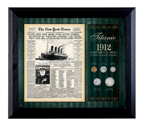 Collector's New York Times Titanic 1912 U.S. Mint Coin Collection Framed - 5 Coins - Actual Authentic Collectable - Phot