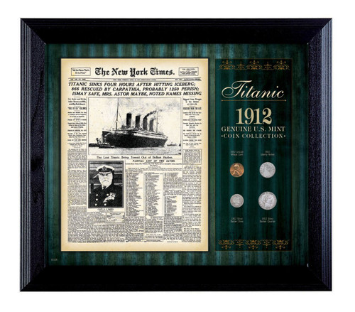 Collector's New York Times Titanic 1912 U.S. Mint Coin Collection Framed - 4 Coins - Actual Authentic Collectable - Phot