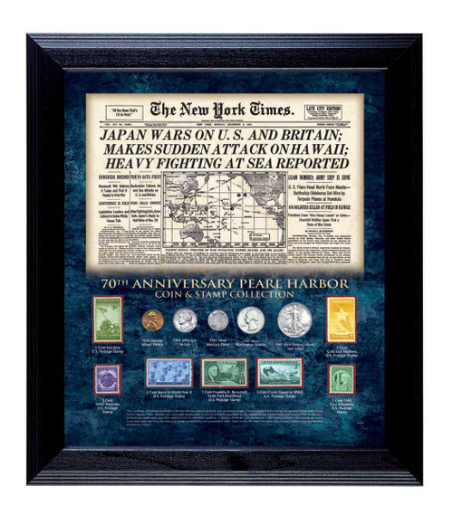 Collector's New York Times Pearl Harbor 70th Anniversary Coin and Stamp Collection Framed - Actual Authentic Collectable
