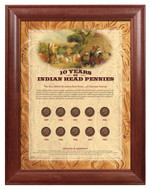 Collector's 10 Years of Indian Head Pennies - Wood Frame - Actual Authentic Collectable - Photo Museum Store Company