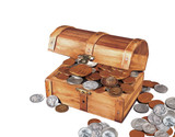 Collector's Historic Wooden Treasure Chest with at Least 50 Old U.S. Mint Coins - Actual Authentic Collectable - Photo M