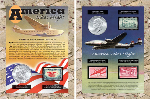 Collector's America Takes Flight Coin & Stamp Collection - Actual Authentic Collectable - Photo Museum Store Company