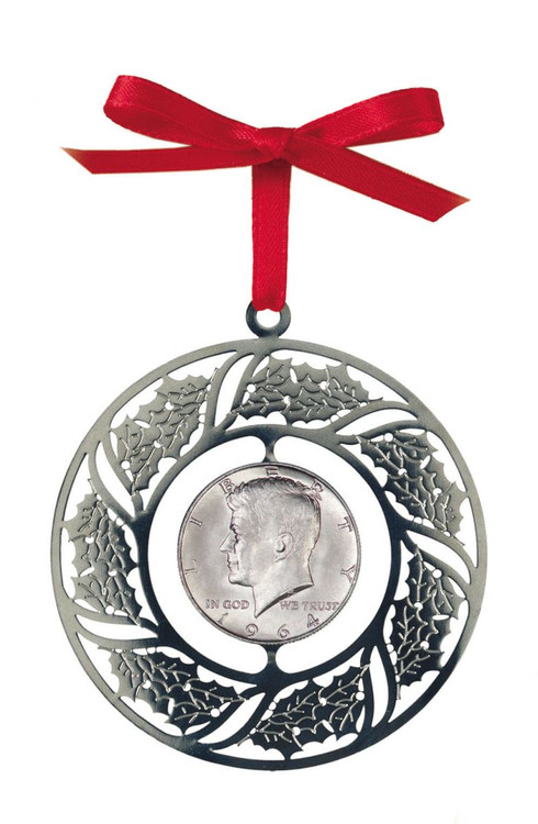Collector's JFK Half Dollar Wreath Christmas Ornament - Actual Authentic Collectable - Photo Museum Store Company