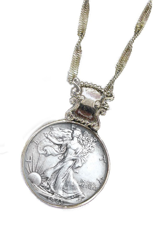 Collector's Silver Walking Liberty Half Dollar in Silvertone Bezel - Actual Authentic Collectable - Photo Museum Store C