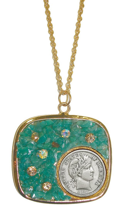 Collector's Silver Barber Dime Pendant with Amazonite Stone and Crystal - Actual Authentic Collectable - Photo Museum St