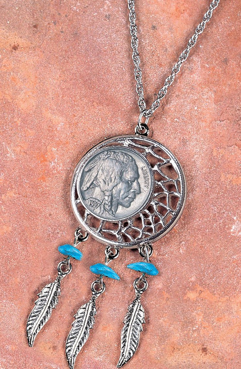 Collector's Buffalo Nickel Dream Catcher Pendant - Actual Authentic Collectable - Photo Museum Store Company