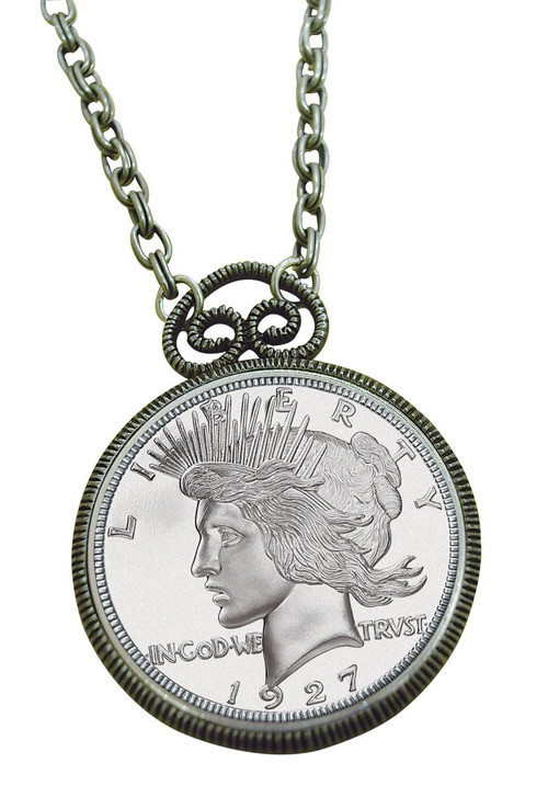 Collector's 1927 Peace Dollar Replica Antique Silvertone Coin Pendant Coin Jewelry - Replica Coin - Photo Museum Store C
