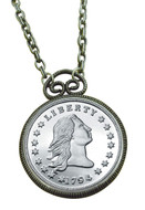 Collector's 1794 Stella Flowing Hair Dollar Replica Coin in Antique Silvertone Pendant Coin Jewelry - Replica Mint Coin